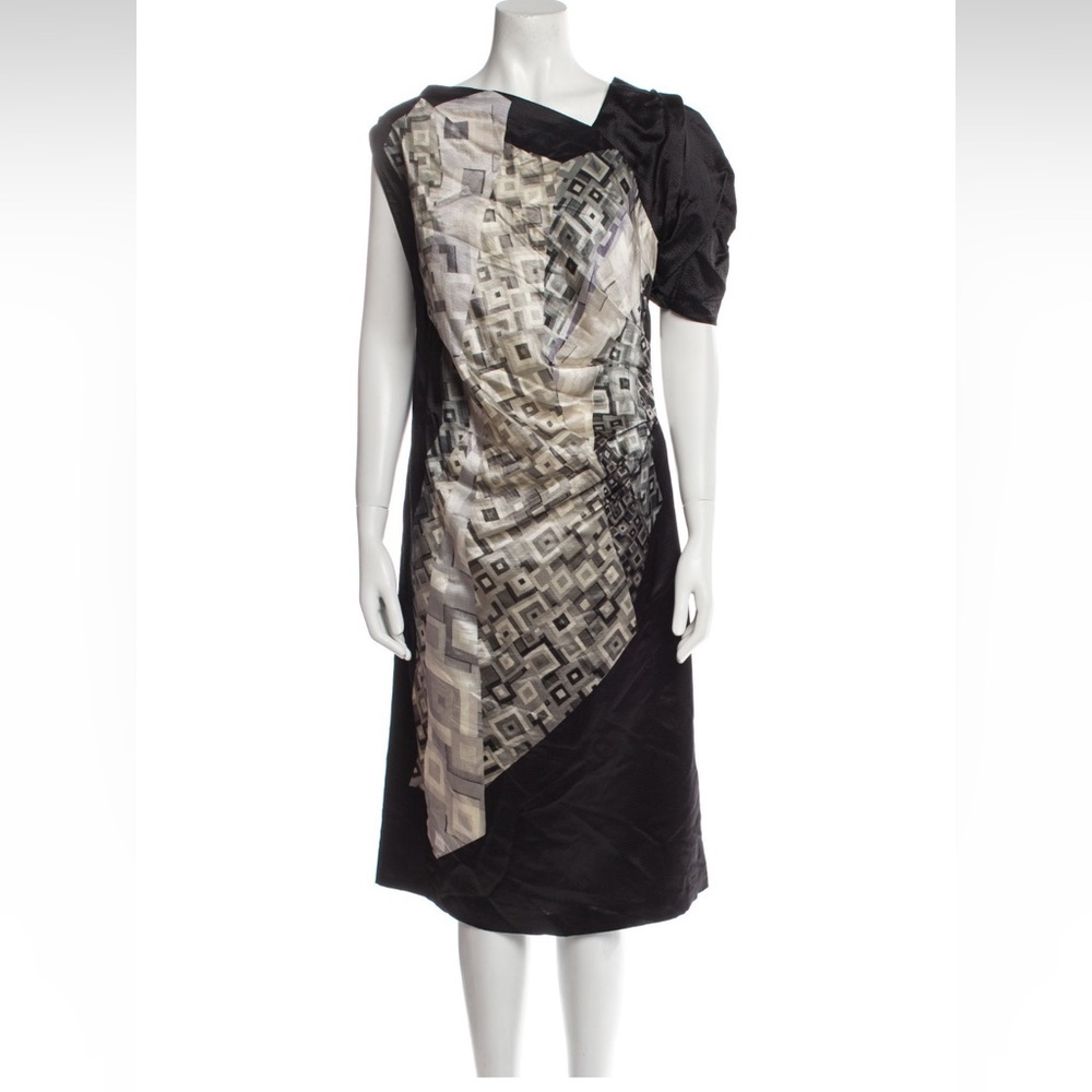 Dries Van Noten Aysmmetrical Sleeve Geometric Design Silk-Wool Dress Size 40/ 4